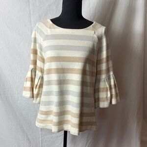Maeve Striped Cream and Tan Sweater with subtle glitter feature